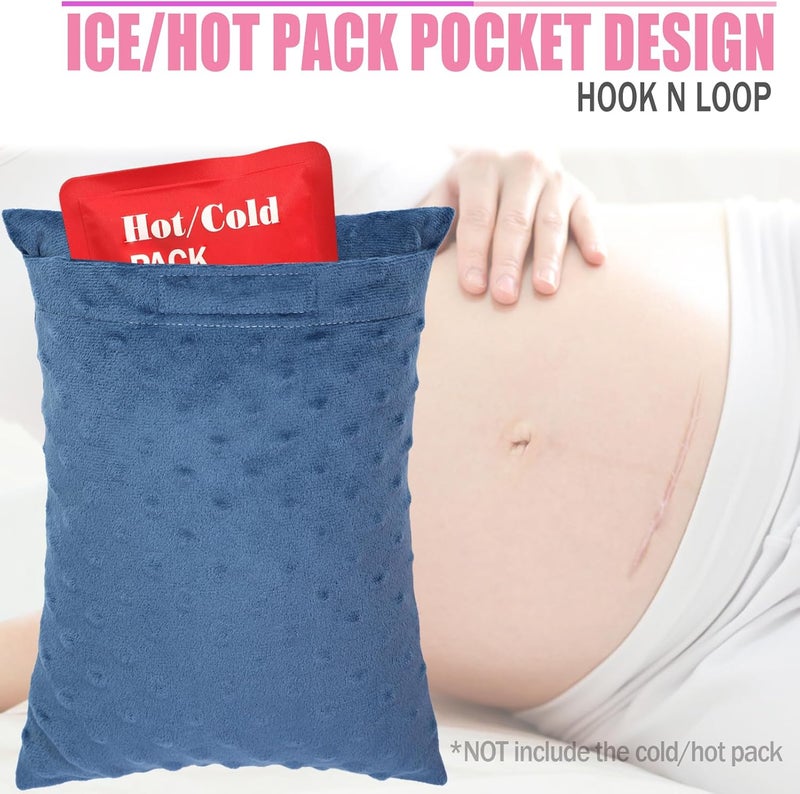 BNRendles Hysterectomy Pillow Pocket Tummy Pillows, Hysterectomy Recovery Gifts, Ice Pack Not Included, Small Portable Abdominal Cushion After Surgery Post C-Section Women Minky Dot Denim Blue - Image 4